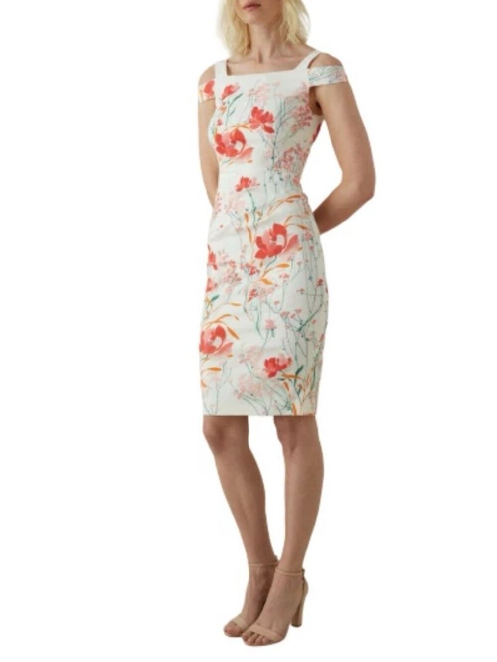 Karen Millen woman dress White Floral Midi Cold Shoulder size US 6 - Picture 3 of 4